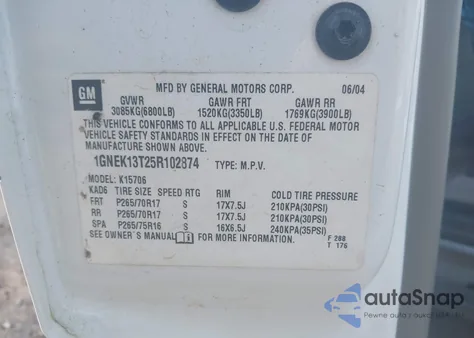 2005 Chevrolet Tahoe Z71 from USA, damaged, VIN 1GNEK13T25R102874